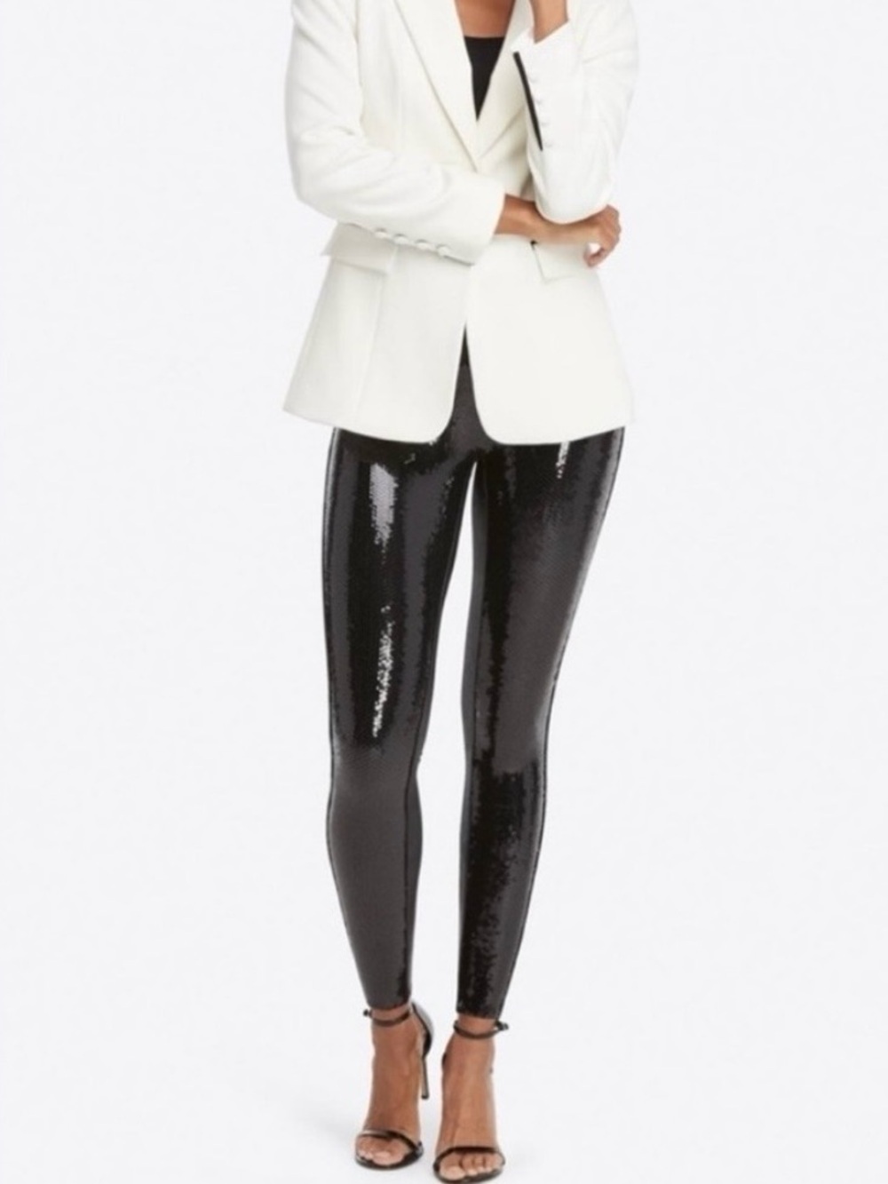 SPANX  faux leather sequin black high waisted leggings sz L